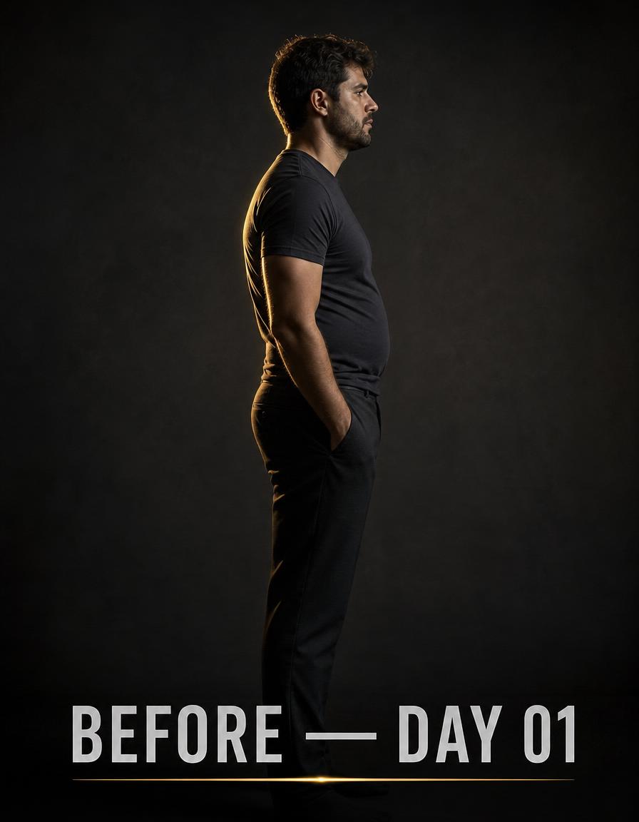 Member before starting the ESMP program — slouched posture, low confidence